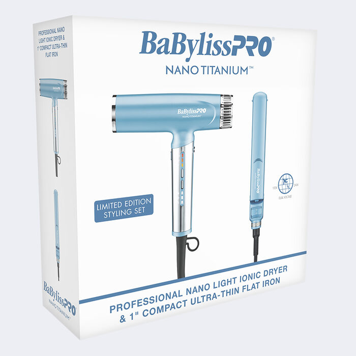Juego de secador ultraligero profesional Nano Light y plancha alisadora ultradelgada compacta de 1 in BaBylissPRO® Nano Titanium™ - Edición limitada