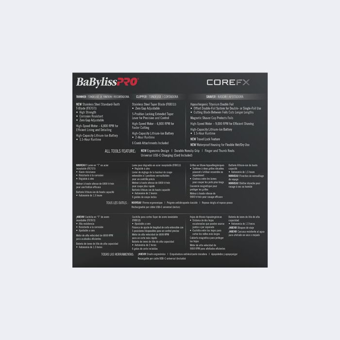 Juego de cortadora de cabello, recortadora y afeitadora de doble hoja BaBylissPRO® CoreFX