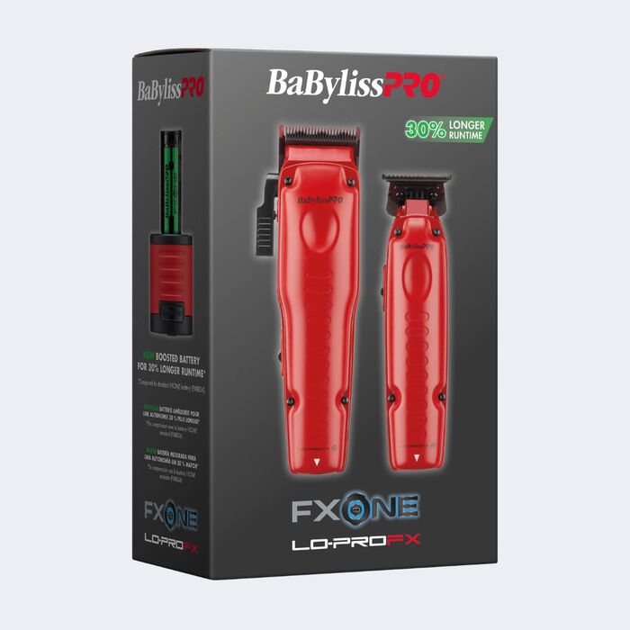 Juego de regalo de cortadora y recortadora FXONE™ Lo-ProFX de BaBylissPRO® con batería mejorada, edición limitada, rojo mate