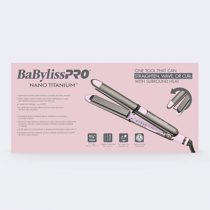 Plancha alisadora de acero inoxidable de ​​​​​​​1.25 in Prima3000 de BaBylissPRO® Nano Titanium™ de edición limitada (rosa)