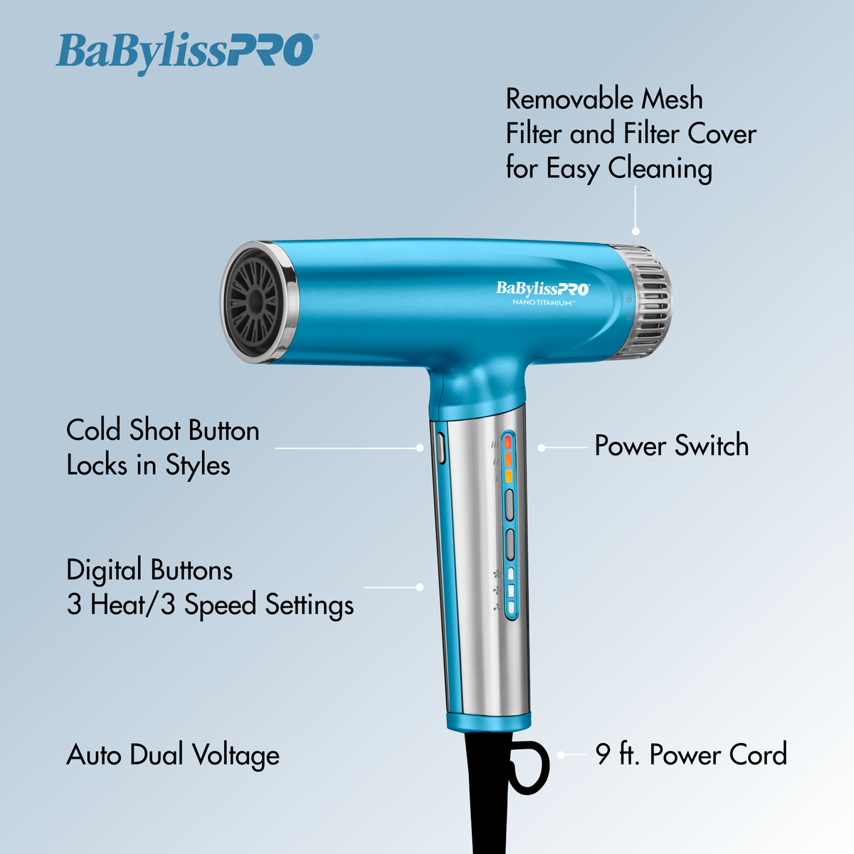 BaBylissPRO&reg; Nano Titanium&trade; Light Ionic High-Speed Dryer
