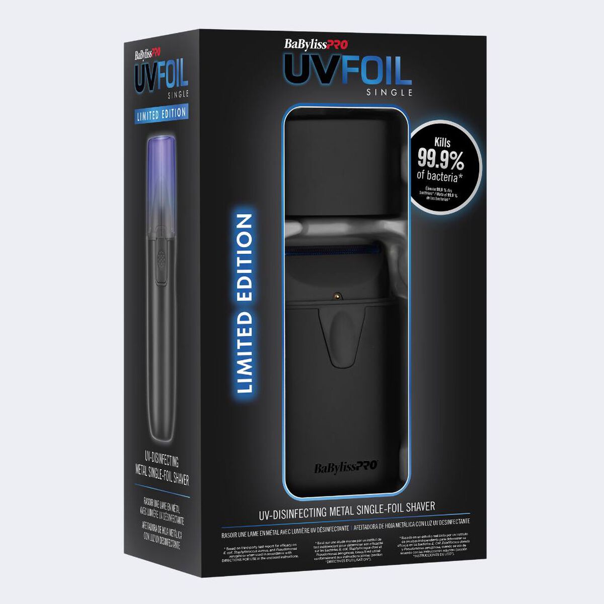 Afeitadora de hoja con luz UV BaBylissPRO® UVFOIL, en negro mate