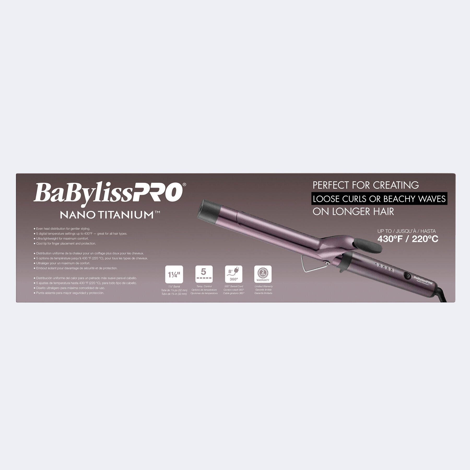 BaBylissPRO Nano Titanium Limited Edition Purple 1.25 inch Extended Barrel Hair Curling Iron