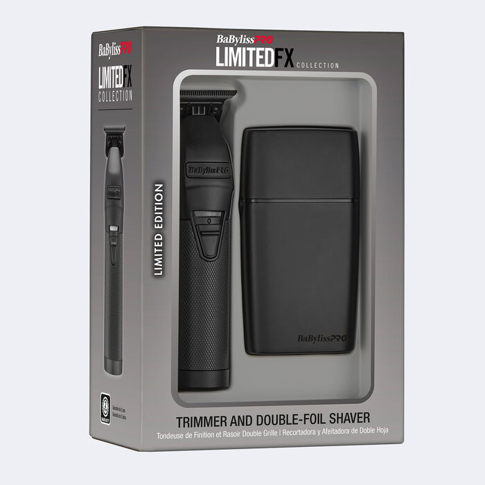 Juego de recortadora y afeitadora de doble hoja BaBylissPRO® LimitedFX, en negro mate