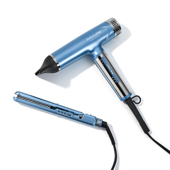 Juego de secador ultraligero profesional Nano Light y plancha alisadora ultradelgada compacta de 1 in BaBylissPRO® Nano Titanium™ - Edición limitada
