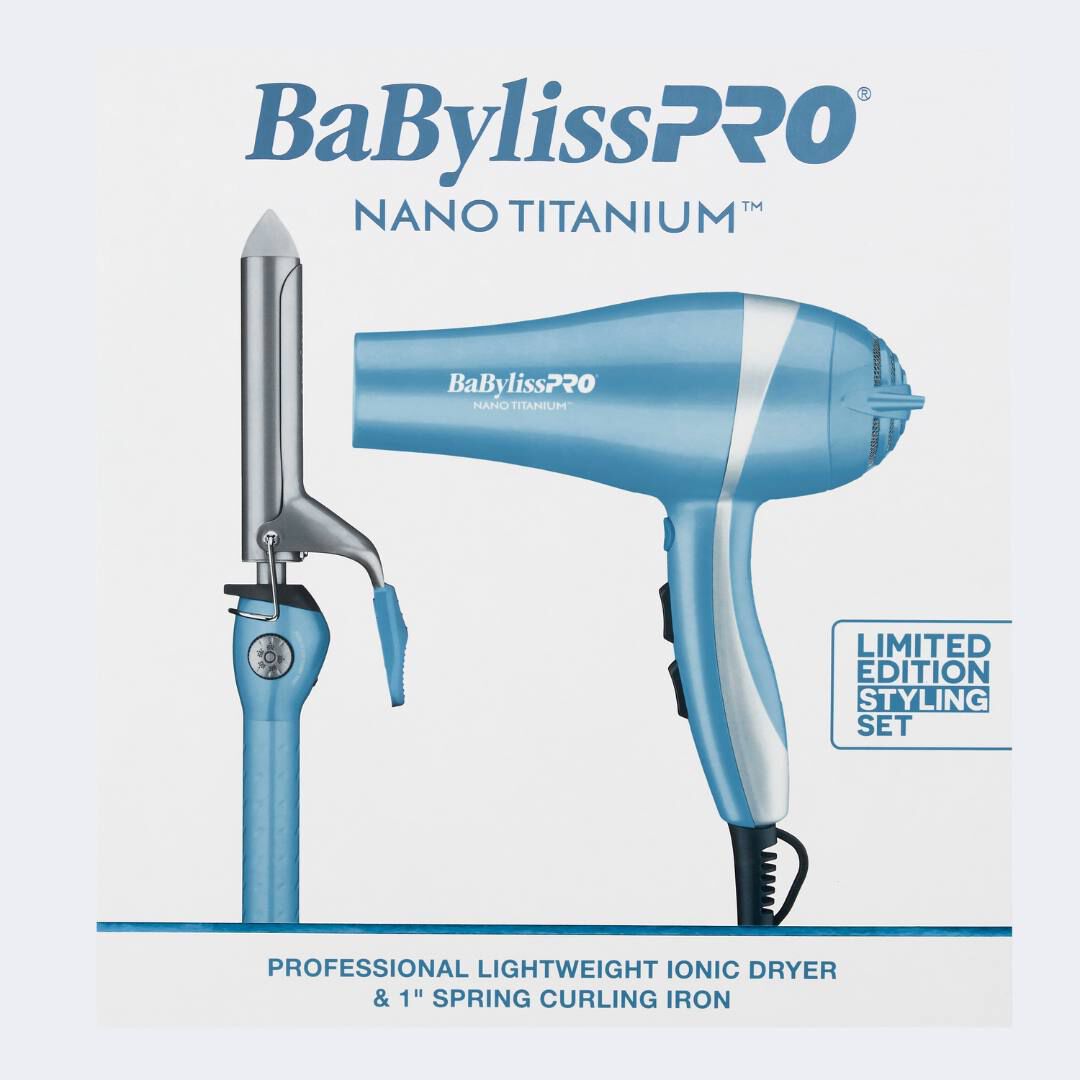 BaBylissPRO Nano Titanium Professional Lightweight Ionic Dryer 1 Spring Curling Iron Gift Set