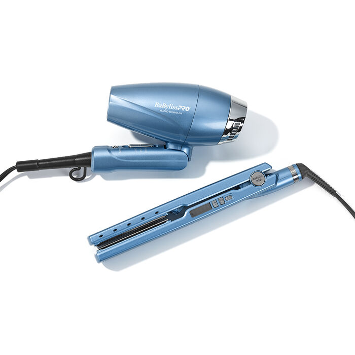 Juego de secador iónico plegable compacto y plancha alisadora iónica digital de 1.25 in BaBylissPRO® Nano Titanium™ - Edición limitada