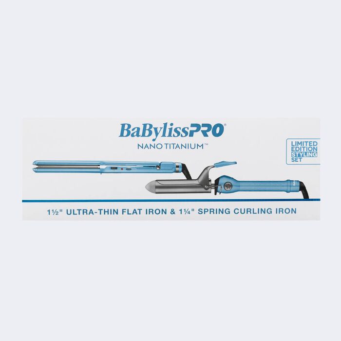 BaBylissPRO® Nano Titanium™ 1 1/2" Ultra-Thin Flat Iron + 1 1/4" Spring Curling Iron Prepack