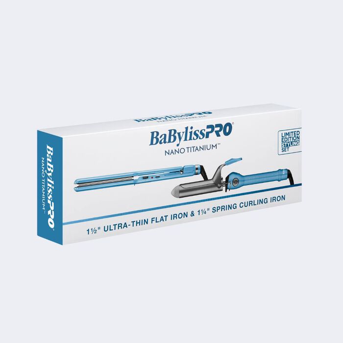 BaBylissPRO® Nano Titanium™ 1 1/2" Ultra-Thin Flat Iron + 1 1/4" Spring Curling Iron Prepack