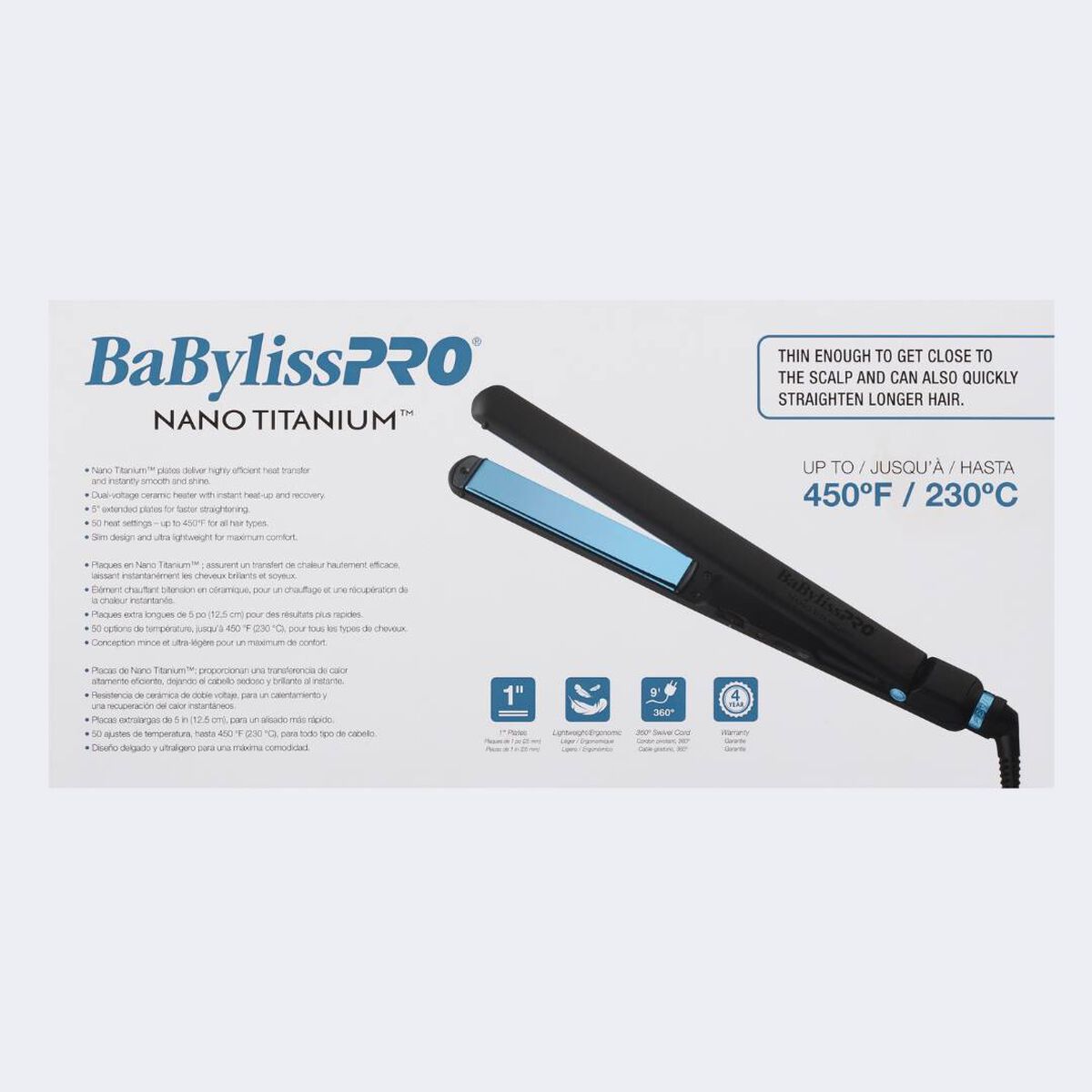 Plancha alisadora ultradelgadade 1 in BaBylissPRO® Nano Titanium™, en negro y azul (edición limitada)