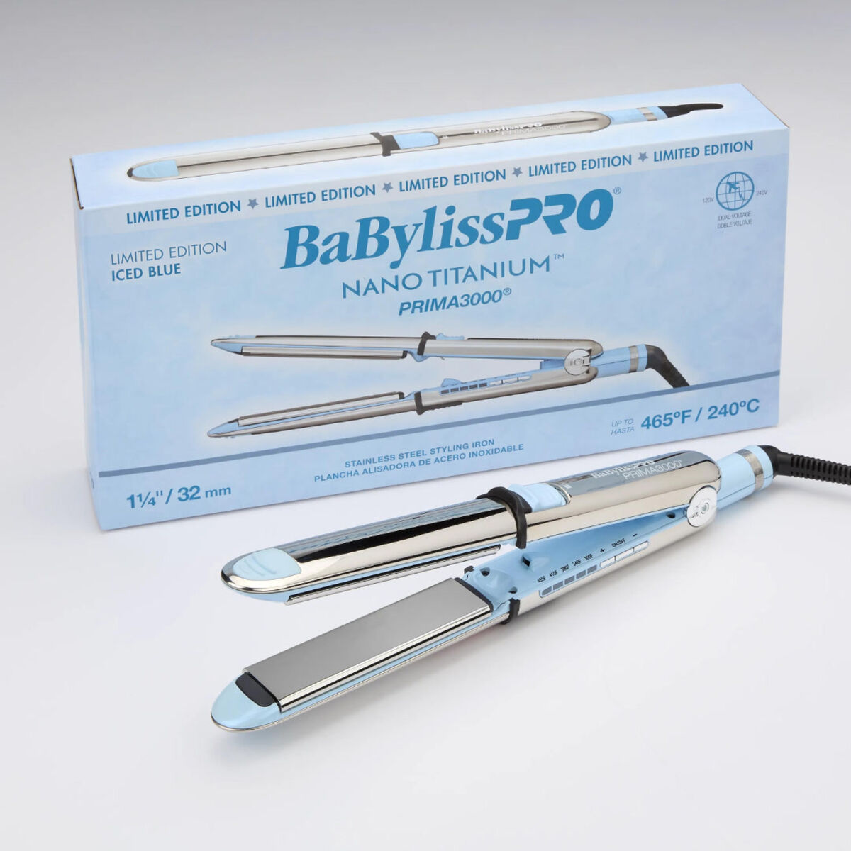 Plancha BaBylissPRO® Nano Titanium™ 3000® de 1¼ in, edición limitada (azul hielo)