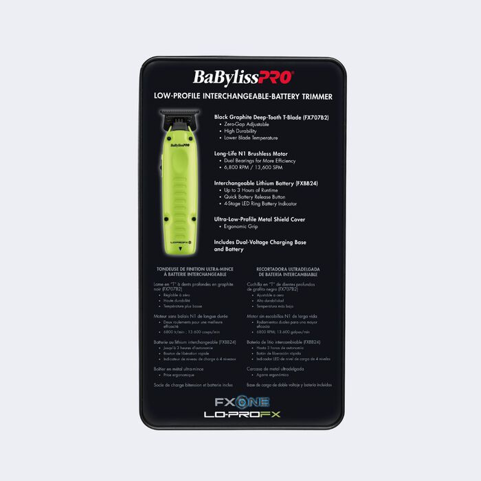 Recortadora FXONE™ Lo-ProFX de BaBylissPRO®, edición limitada, amarillo neón (incluye base de carga y batería)
