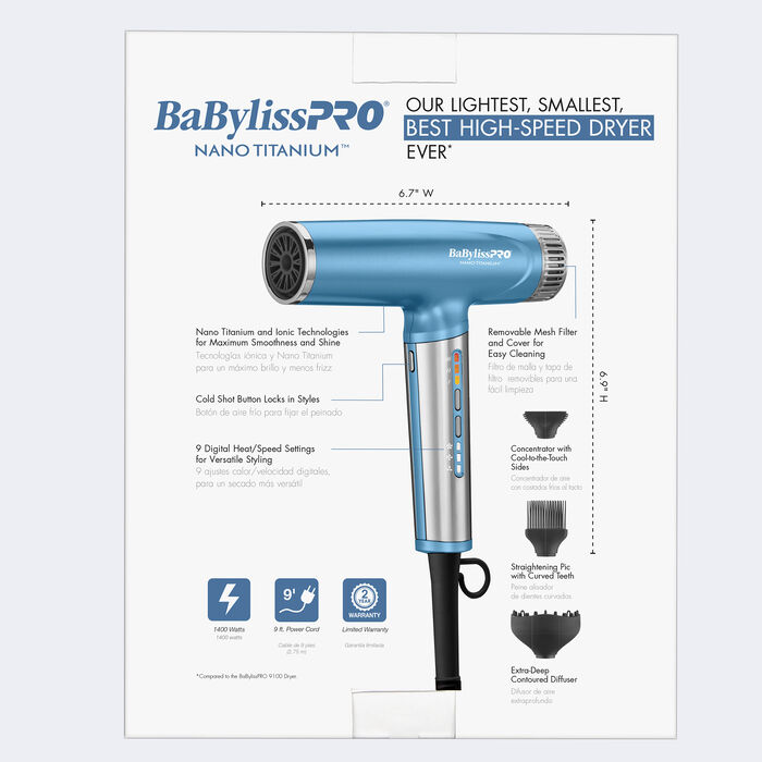 Secador iónico de alta velocidad ultraliviano BaBylissPRO® Nano Titanium™