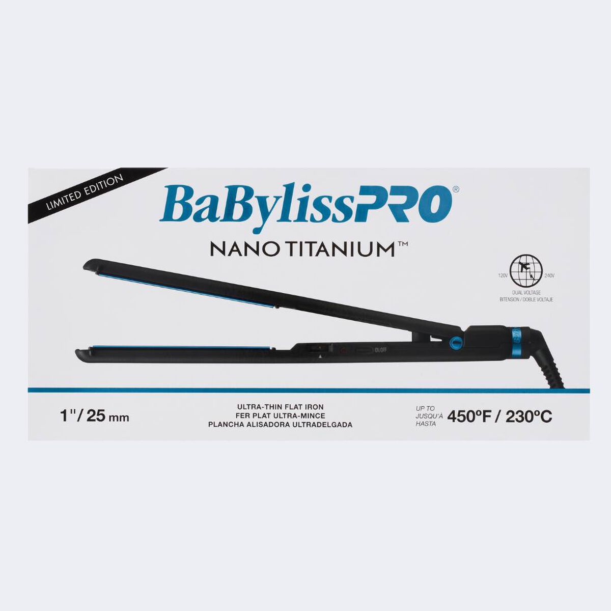 Plancha alisadora ultradelgadade 1 in BaBylissPRO® Nano Titanium™, en negro y azul (edición limitada)