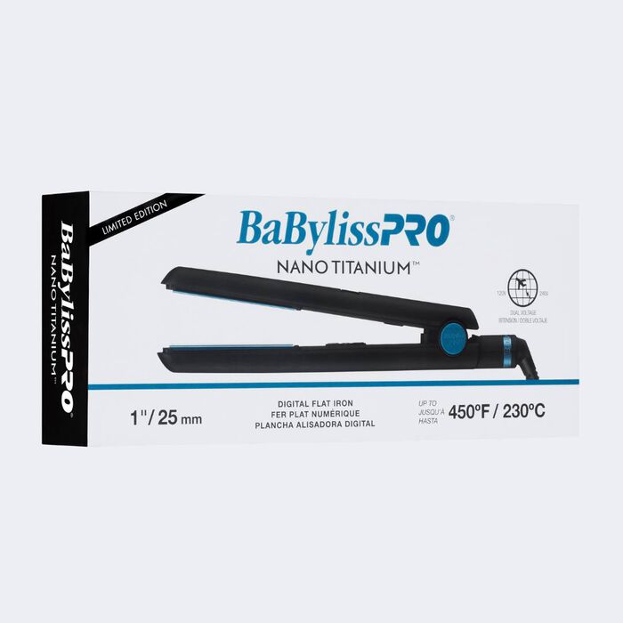 Plancha alisadora digital BaBylissPRO® Nano Titanium™ edición limitada Black & Blue de 1"
