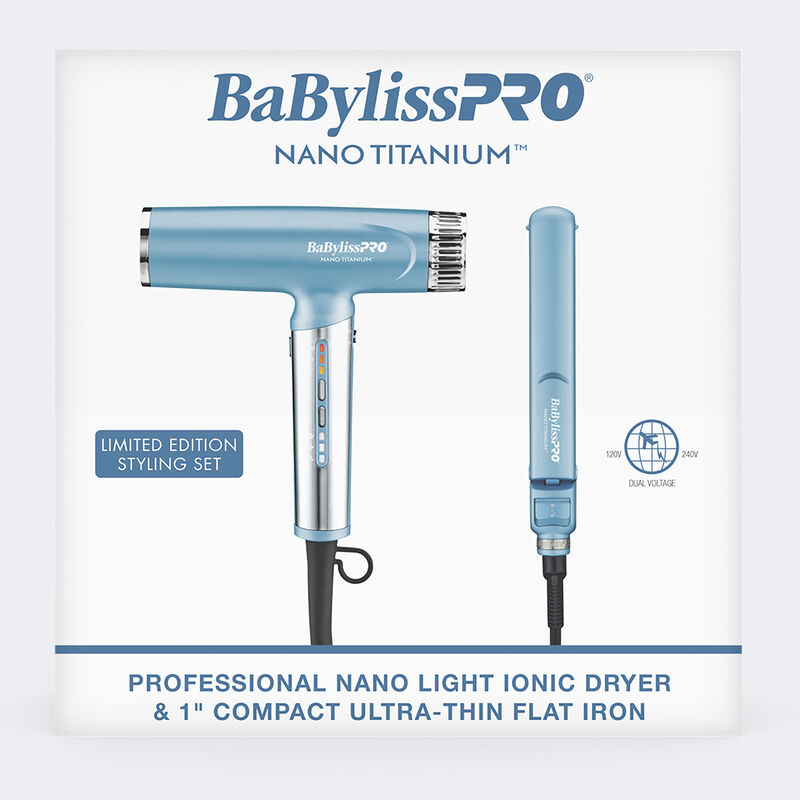 BaBylissPRO&reg; Nano Titanium&trade; Limited Edition Professional Nano Light Dryer & 1" Compact Ultra-Thin Flat Iron Prepack