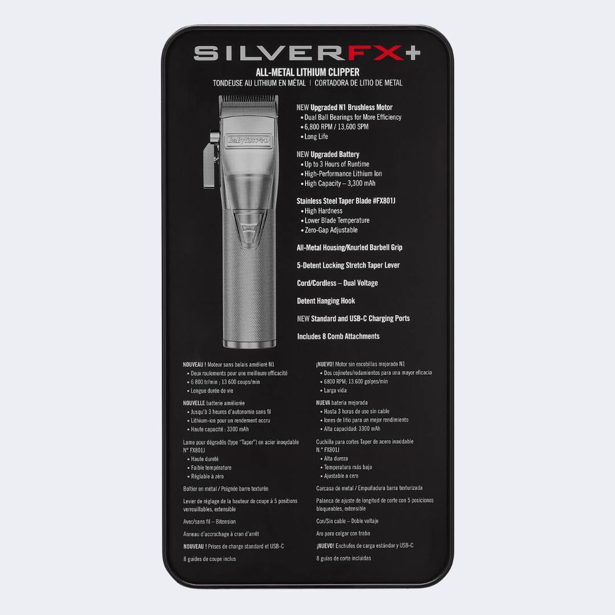 Cortadora de cabello completamente metálica de litio SilverFX+ de BaBylissPRO®