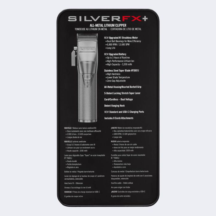 Cortadora de cabello completamente metálica de litio BaBylissPRO® SilverFX+
