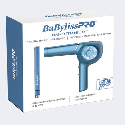 BaBylissPRO® Nano Titanium™ 1" Ultra-Thin Straightener & Professional Pistol-Grip Dryer Prepack