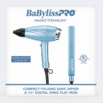 BaBylissPRO® Nano Titanium™ Limited Edition Compact Folding Ionic Dryer & 1.25" Digital Ionic Flat Iron Prepack