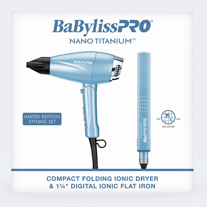 BaBylissPRO&reg; Nano Titanium&trade; Limited Edition Compact Folding Ionic Dryer & 1.25" Digital Ionic Flat Iron Prepack
