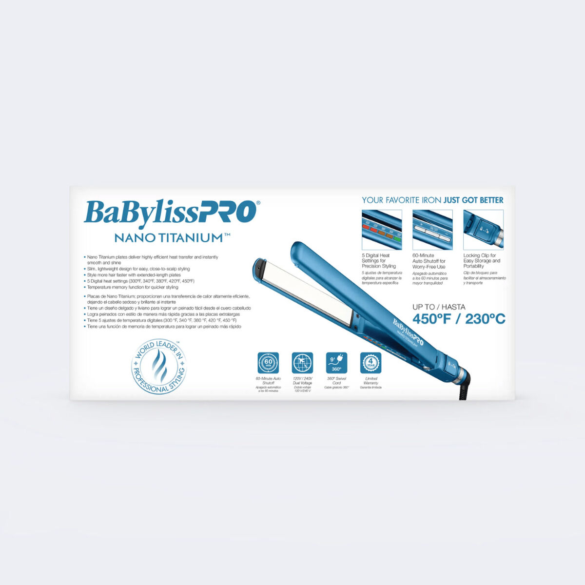 Plancha alisadora ultradelgada digital de 1 in BaBylissPRO® Nano Titanium™