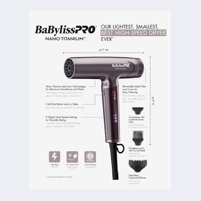 Secador iónico de alta velocidad ultraliviano BaBylissPRO® Nano Titanium™, colección de edición limitada Nightfall