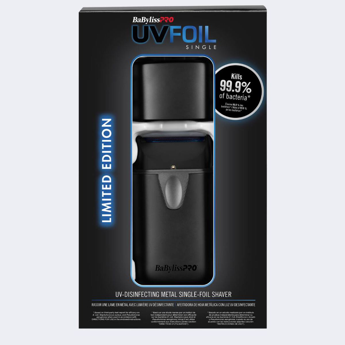 Afeitadora de hoja con luz UV BaBylissPRO® UVFOIL, en negro mate