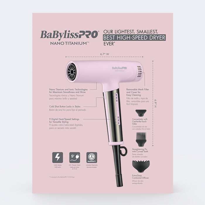 BaBylissPRO® Nano Titanium™ Limited Edition Professional Nano Light Ionic Dryer (Pink)