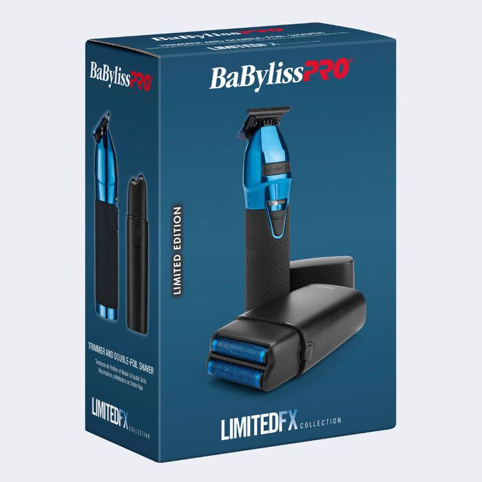 Juego de regalo de recortadora y afeitadora de doble hoja negro y azul LimitedFX de BaBylissPRO®