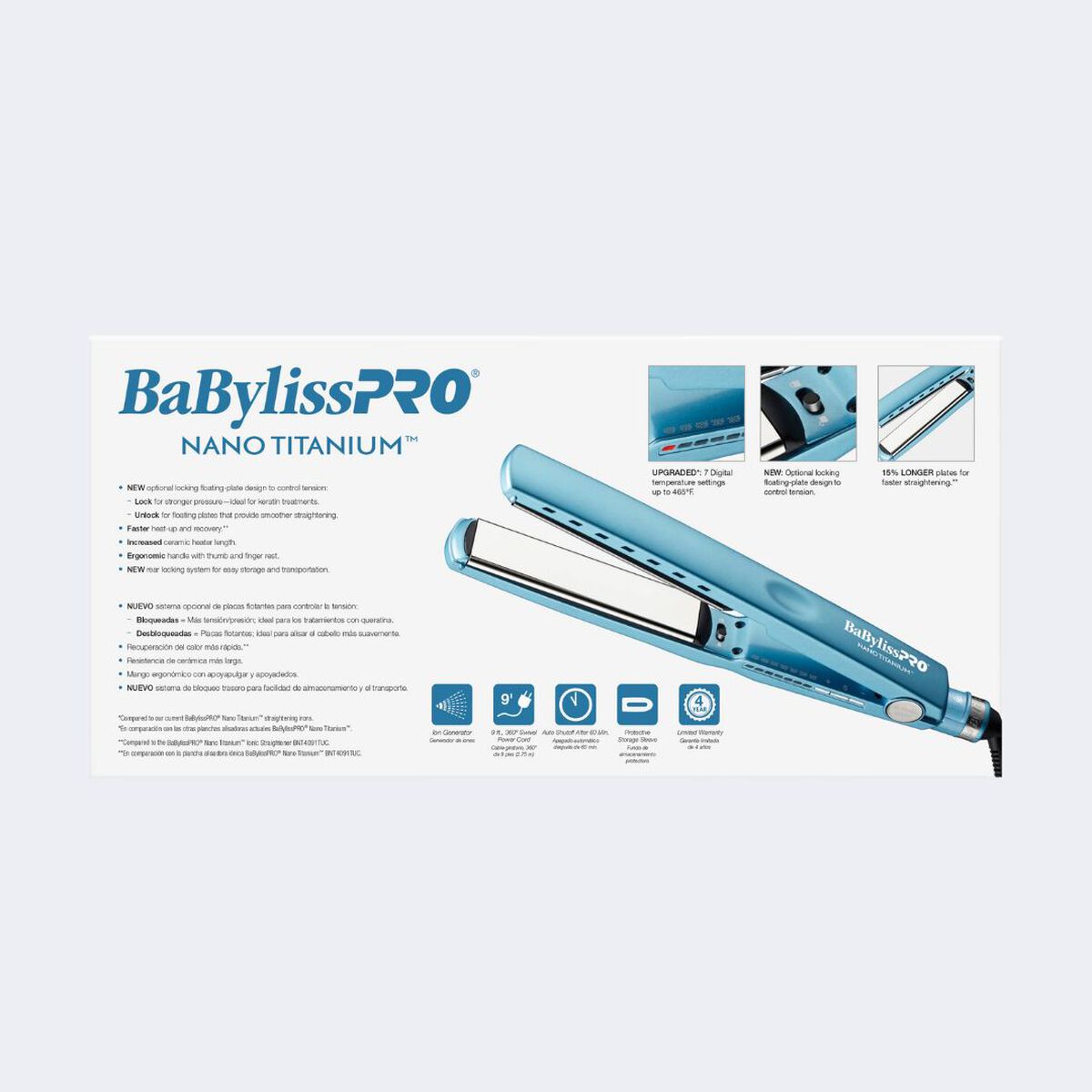 Plancha alisadora iónica profesional extralarga de 1-1/4 in BaBylissPRO® Nano Titanium™