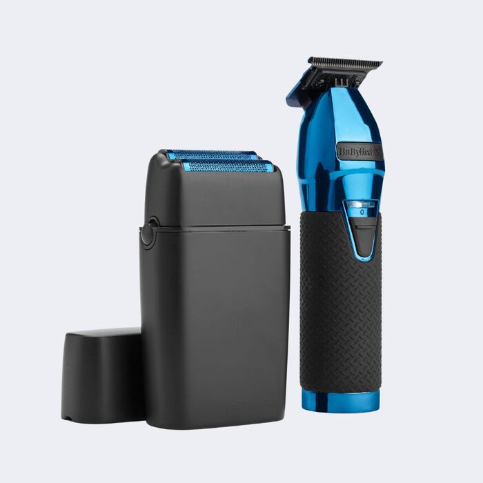Juego de regalo de recortadora y afeitadora de doble hoja negro y azul LimitedFX de BaBylissPRO®