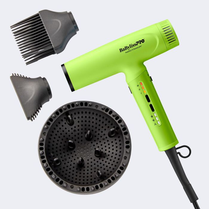 Secador iónico de alta velocidad ultraliviano BaBylissPRO® Nano Titanium™, en amarillo neón
