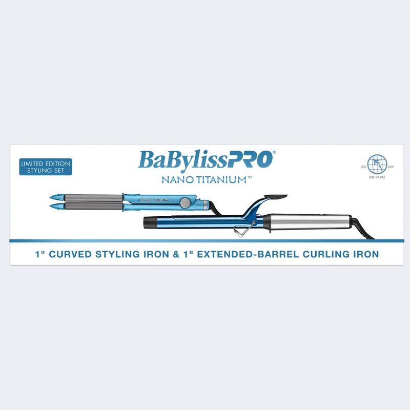 BaBylissPRO&reg; Nano Titanium&trade; 1" Extended-Barrel Curling Iron & 1" Curved Styling Iron Limited Edition Gift Set