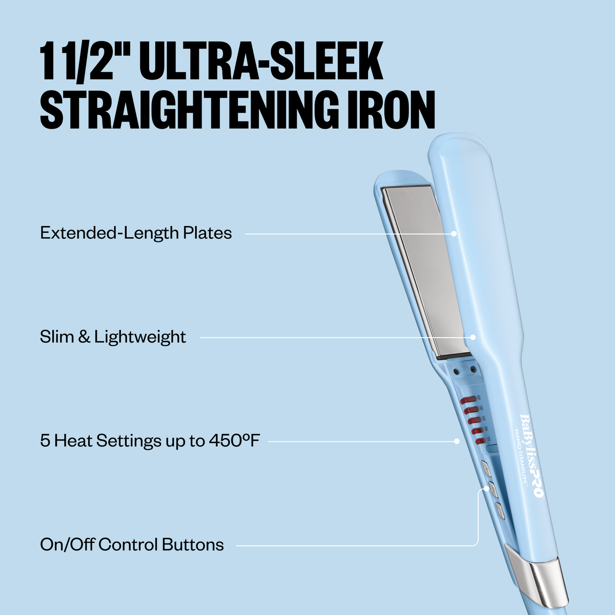Plancha alisadora ultradelgada BaBylissPRO® Nano Titanium™, 1.5 in (azul hielo)