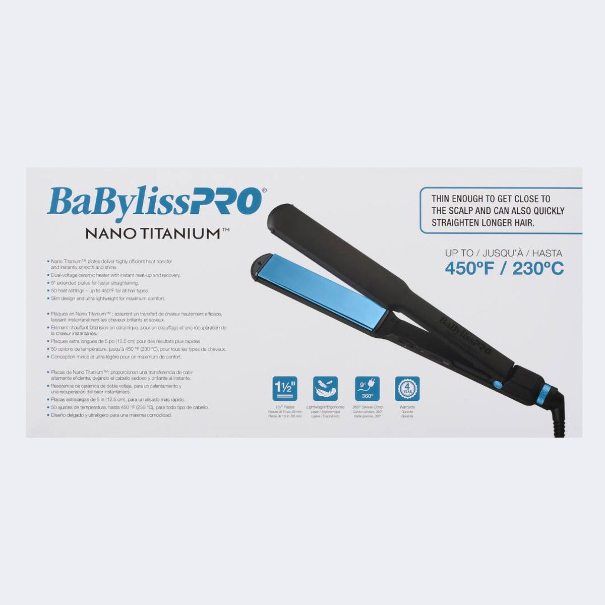 Plancha alisadora ultradelgada de 1½ in BaBylissPRO® Nano Titanium™, en negro y azul (edición limitada)