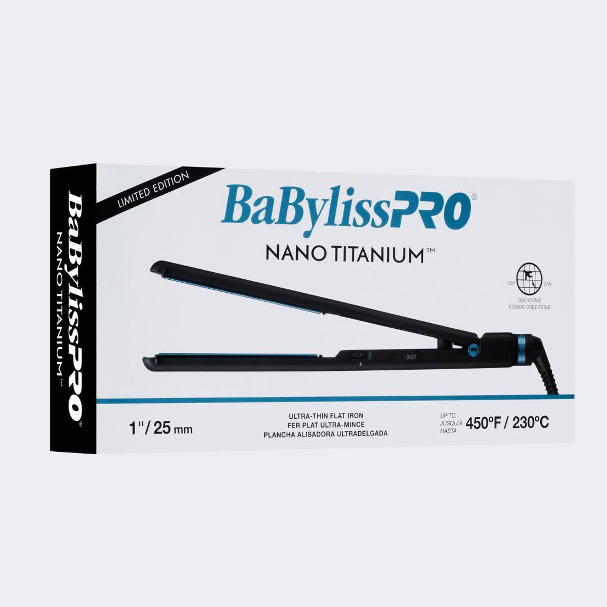 Plancha alisadora ultradelgadade 1 in BaBylissPRO® Nano Titanium™, en negro y azul (edición limitada)