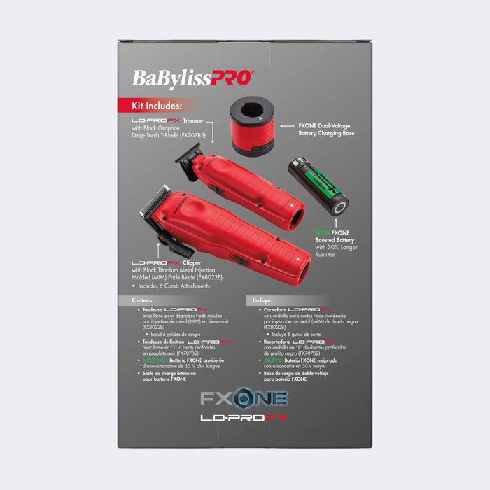 Juego de regalo de cortadora y recortadora FXONE™ Lo-ProFX de BaBylissPRO® con batería mejorada, edición limitada, rojo mate