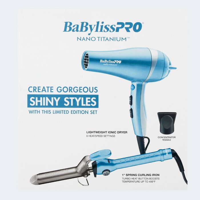 BaBylissPRO® Nano Titanium™ Professional Lightweight Ionic Dryer + 1" Spring Curling Iron Prepack