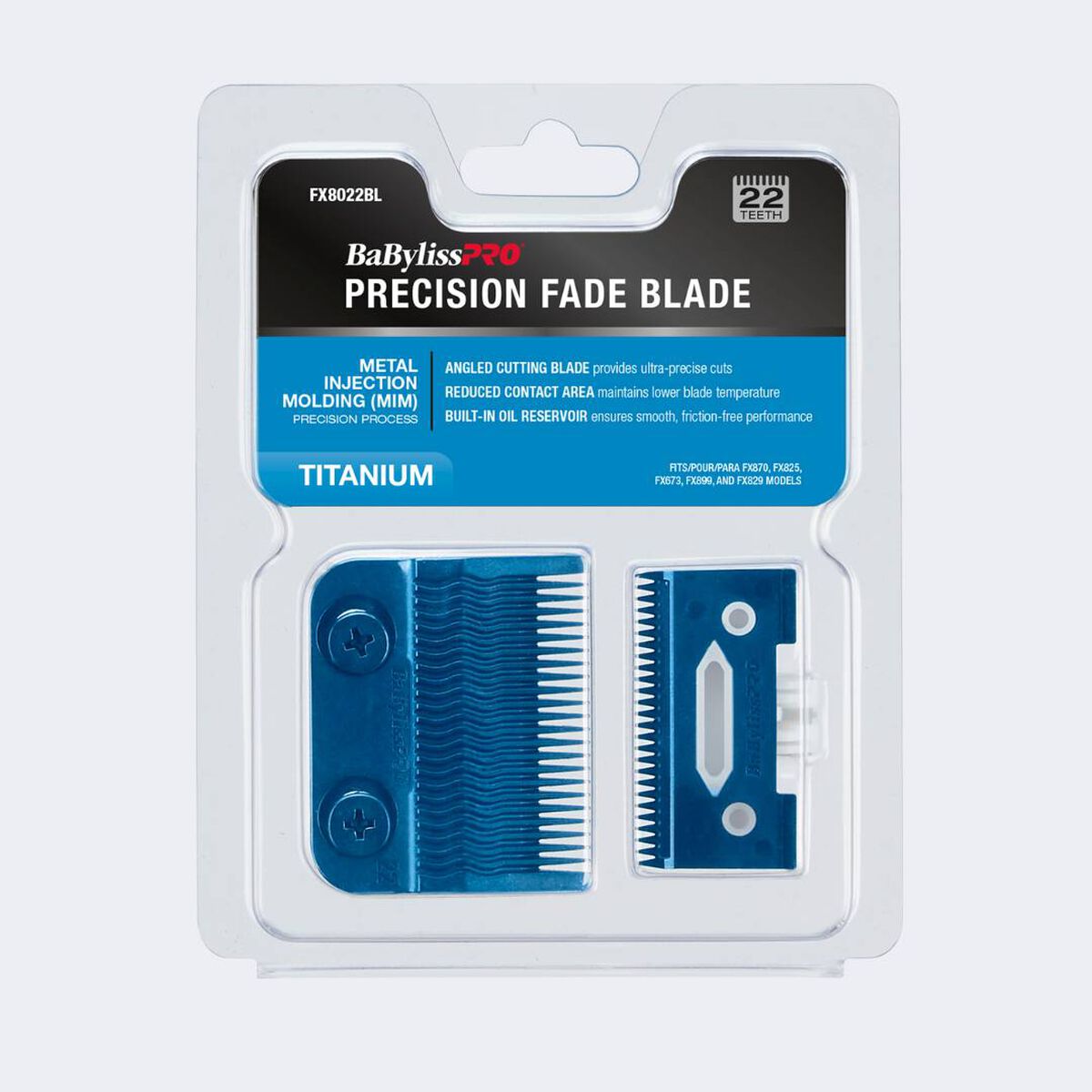 Cuchilla para cortes Fade de precisión moldeada por inyección (MIM) de titanio azul BaBylissPRO®