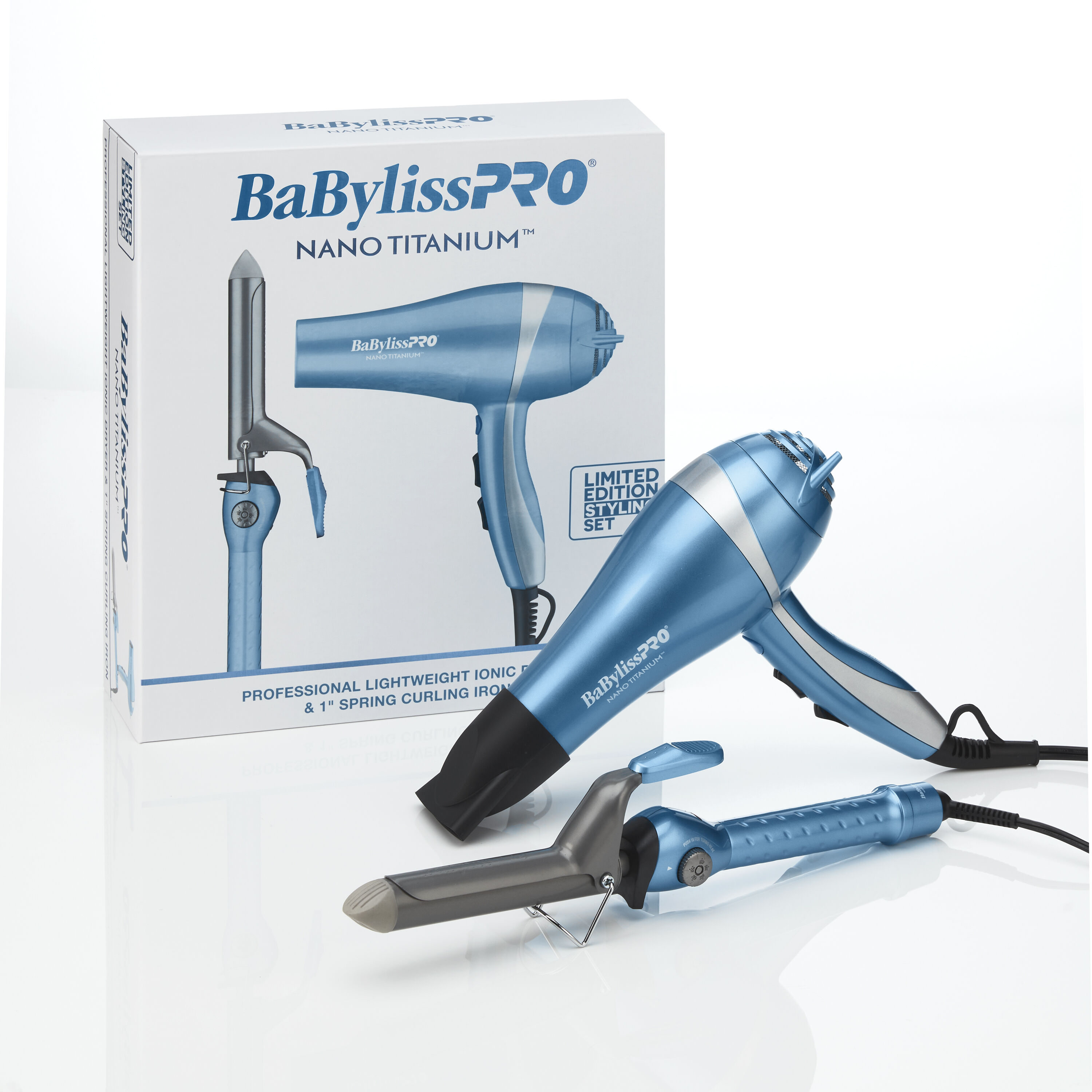 BaBylissPRO Nano Titanium Professional Lightweight Ionic Dryer 1 Spring Curling Iron Gift Set