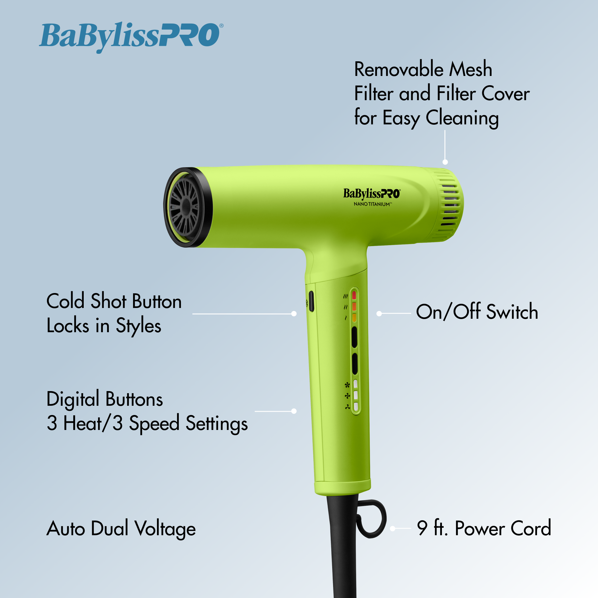 Nano Titanium Dryer | Neon Yellow, Ionic | BaBylissPRO