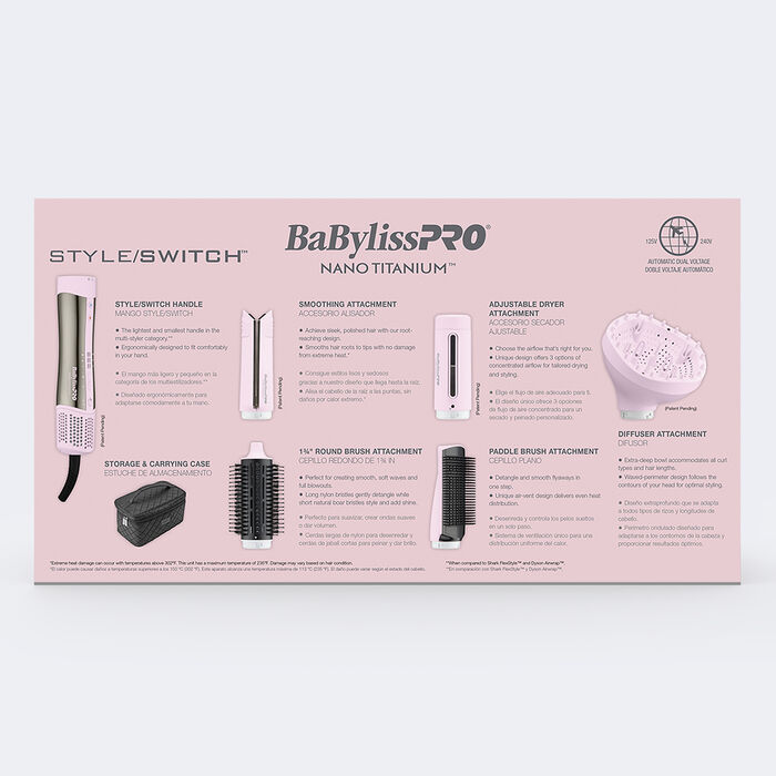 Multiestilizador & Secador iónico Style/Switch BaBylissPRO® Nano Titanium™, edición limitada (rosa)