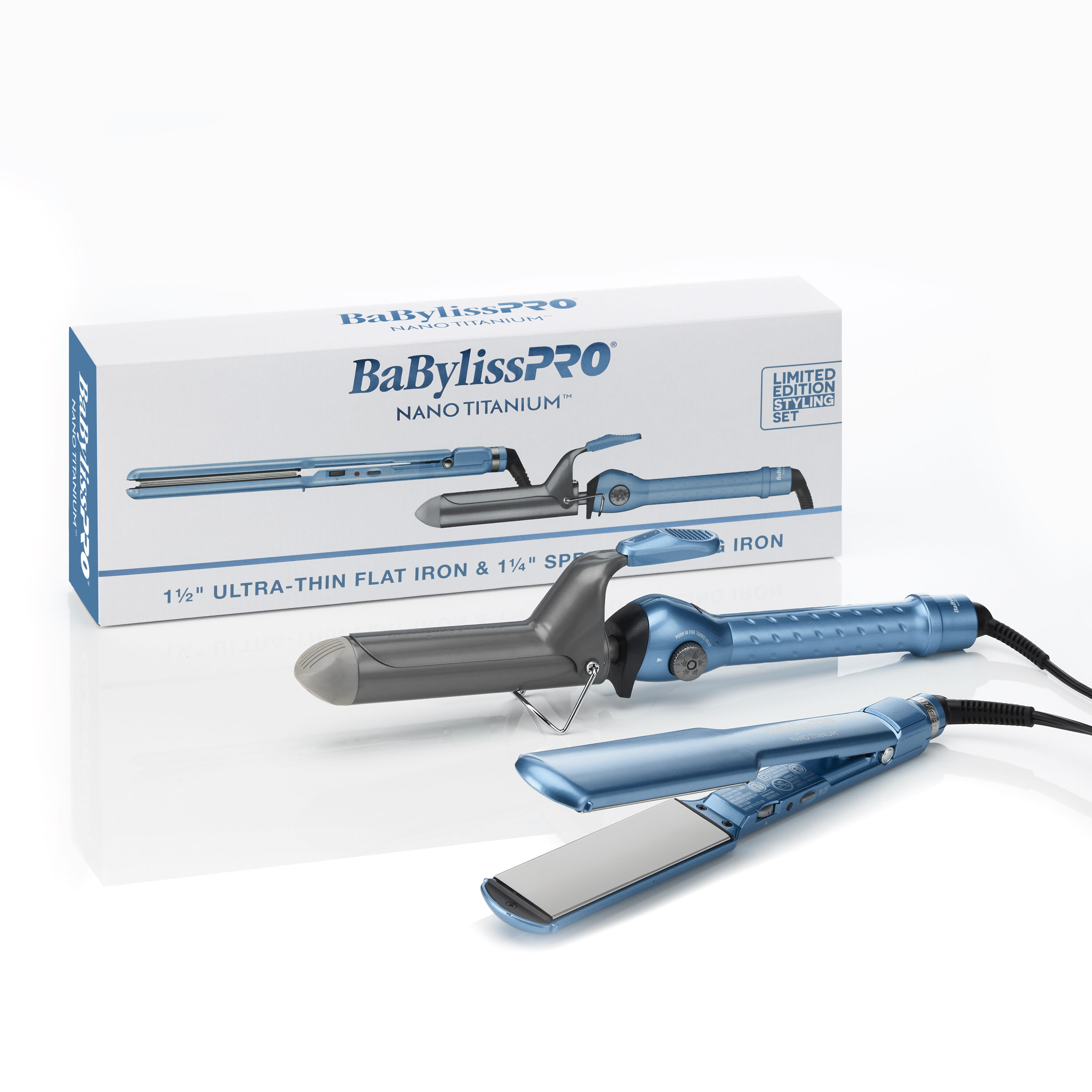BaBylissPRO Nano Titanium 1 1 2 Ultra Thin Flat Iron and 1 1 4 Spring Curling