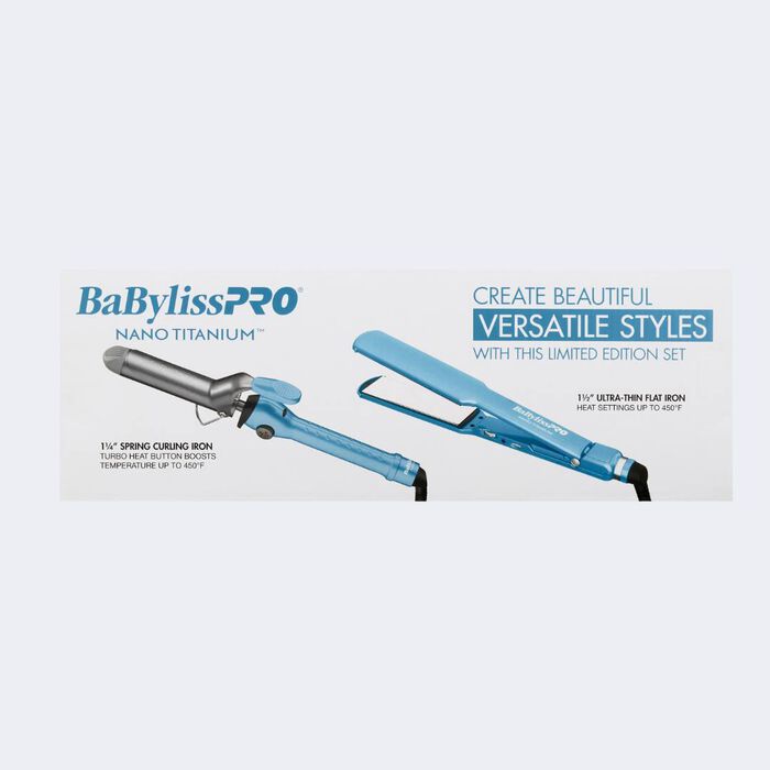 BaBylissPRO® Nano Titanium™ 1 1/2" Ultra-Thin Flat Iron + 1 1/4" Spring Curling Iron Prepack