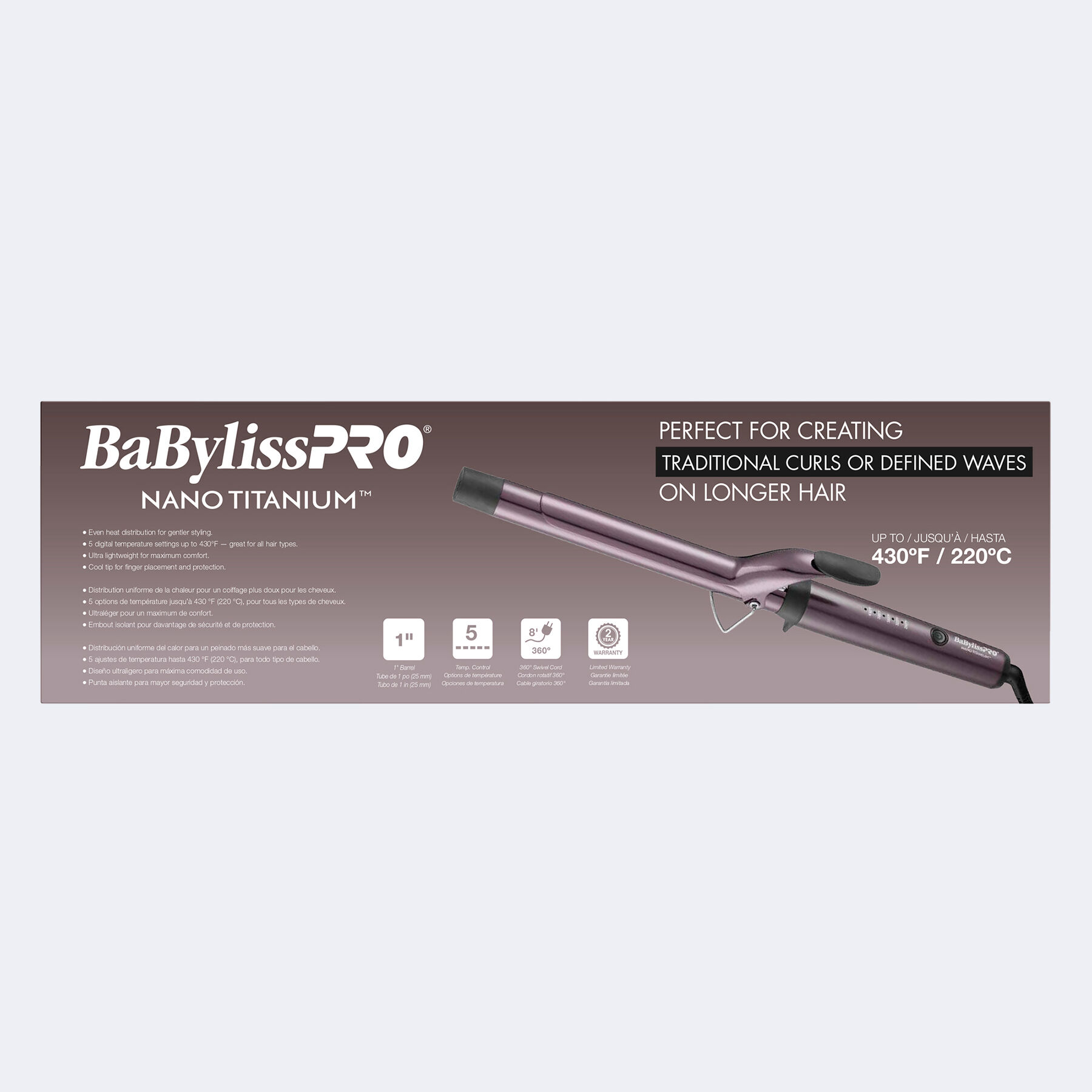 BaBylissPRO Nano Titanium Limited Edition Purple 1 inch Extended Barrel Hair Curling Iron