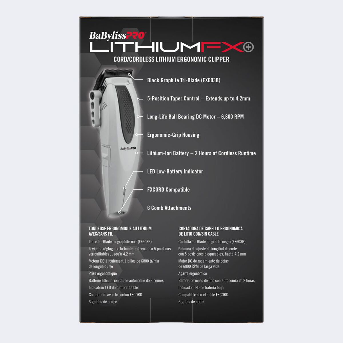 Cortadora de cabello ergonómica de litio con/sin cable LithiumFX+ de BaBylissPRO®, en gris (edición limitada)​