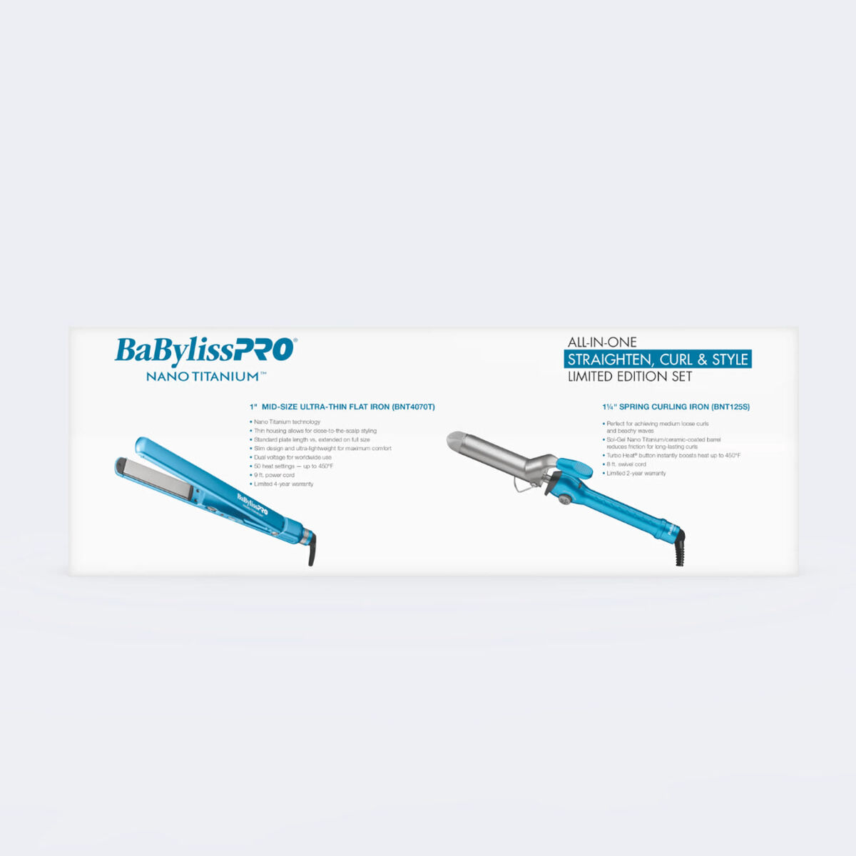 BaBylissPRO&reg; Nano Titanium&trade; 1&frac14;" Spring Curl Iron & 1" Ultra-Thin Flat Iron Prepack