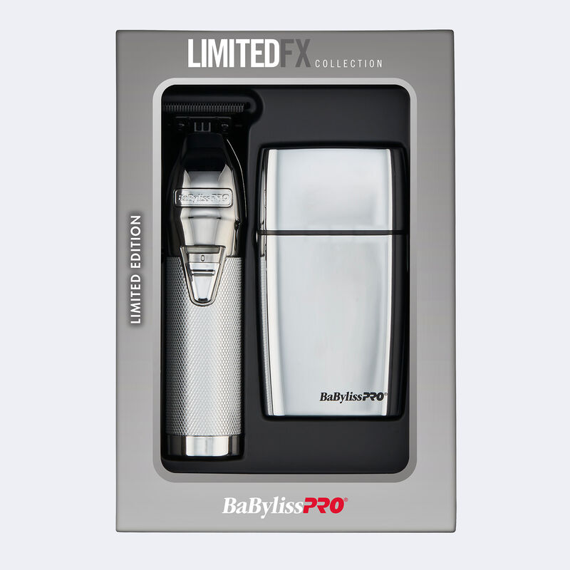 Juego de recortadora y afeitadora de doble hoja BaBylissPRO® LimitedFX, en plateado