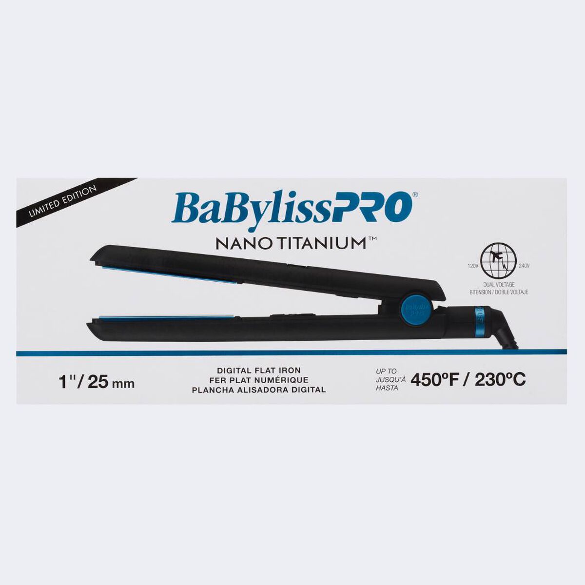 Plancha alisadora digital de 1 in BaBylissPRO® Nano Titanium™, en negro y azul (edición limitada)